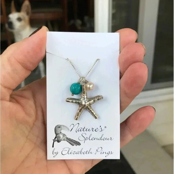 Starfish Pendant,Turquoise Necklace,Beach Necklace,Beach Wedding,Surfer Necklace - Picture 1 of 3